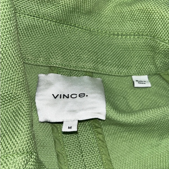 VINCE SAHARIENNE JACKET WOMENS SIZE MEDIUM GREEN LINEN BLEND BELTED - Picture 11 of 12